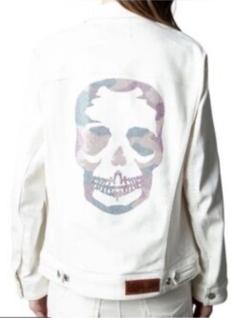ZADIG&VOLTAIRE White Denim Jacket with Pastel Skull Graphic - Picture 4 of 12